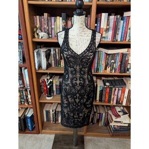 Vintage Sue Wong Nocturne Women's Size 6 Black Lace Bodycon knee Length Dress